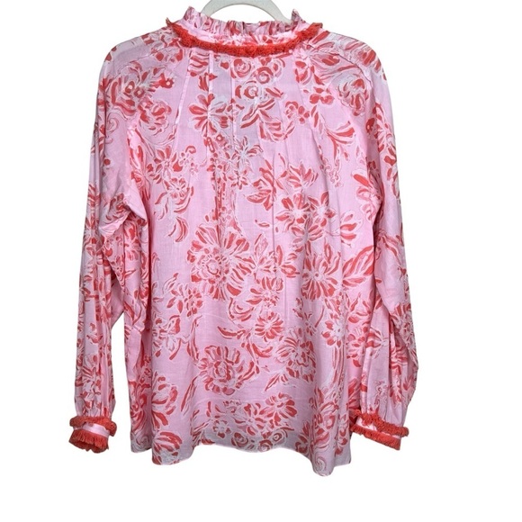 SAIL TO SABLE - CORAL TOILE RUFFLE NECK TOP L - Picture 3 of 8